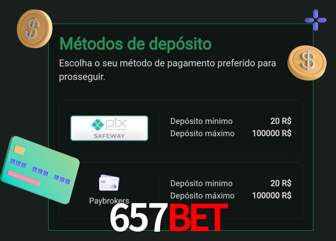 O cassino 657Bet oferece uma grande variedade de métodos de pagamento